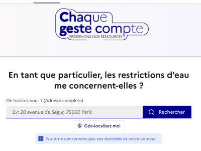 VigiEeau - En insérant votre adresse postale, vous savez exactement ce que vous avez le droit de faire ou pas avec l'eau potable 