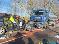 Deux blessés dont un grave dans une collision frontale route du canal à Saint-Berain-sur-Dheune
