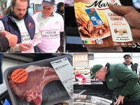 Les agriculteurs à Intermarché, au Creusot, pour vérifier la véracité du «made in France» affiché avec des drapeaux tricolores