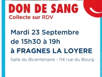 Collecte de sang le mardi 23 septembre à Fragnes-La Loyère 