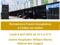 La prochaine permanence de France Acouphènes est annoncée à Chalon-sur-Saône 