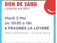 Collecte de sang le 3 mai à Fragnes-La Loyère 