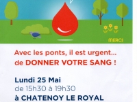 Collecte de sang à Chatenoy-le-Royal, lundi 25 mai 2020 en après-midi