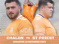 8ème journée de fédérale 2 poule 1, dimanche 19 novembre à 15 heures 15 : Chalon RTC – Saint Priest, venez encourager les rugbymans chalonnais 