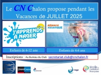 Le Cercle Nautique Chalon-sur-Saône organise une Opération J’apprends à Nager (6/12 ans) & Aisance Aquatique (4/6 ans) du 15 au 25 juillet 2025.