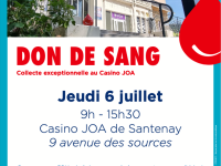 En 1 h, vous pouvez sauver 3 vies : collecte de don de sang au Casino de Santenay, jeudi 6 juillet