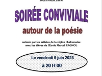 Soirée conviviale autour de la poésie organisée par le "Sentier des Arts" et la municipalité vendredi 09 Juin à 20h00 salle des Chenevières à Champforgeuil.