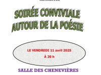 Champforgeuil : Soirée conviviale autour de la poésie à la salle de chenevières vendredi 11 avril à 20h00.