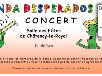 Après la soirée paëlla du 21 janvier, l’Harmonie/Banda Desperados en concert ce dimanche 22 janvier 2023 à 15h00 à la salle Maurice Ravel de Châtenoy le Royal.