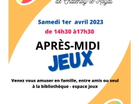  Après-midi jeux le samedi 1er avril à la bibliothèque municipale de Châtenoy le Royal. 