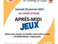 Après-midi jeux à la bibliothèque de Châtenoy le Royal samedi 28 janvier 2023  de 14h30 à 17h30