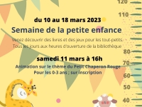  Châtenoy le Royal, Bibliothèque : Semaine de la petite enfance du 10 au 18 mars 2023 avec samedi 11 mars à 16h Animation sur le thème du Petit Chaperon Rouge pour les 0-3 ans