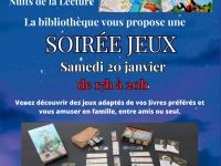 Châtenoy le Royal : Dans le cadre des nuits de la lecture, la bibliothèque organise une soirée jeux le samedi 20 janvier 2024 de 17h00 à 20h00.