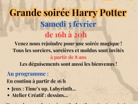 La Bibliothèque de Châtenoy le Royal organise une Grande soirée Harry Potter samedi 3 février de 16h00 à 20h00.