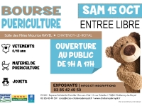 Bourse à la puériculture salle Maurice Ravel à Châtenoy le Royal samedi 15 Octobre de 9h00 à 17h00.