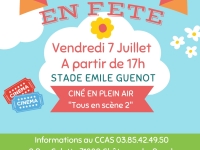Châtenoy en fête fait son cinéma en plein air le 7 juillet à partir de 17h00 au stade Emile Guénot derrière la salle des fêtes.