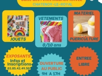  Châtenoy le Royal : bourse à la puériculture dimanche 30 novembre de 9 heures à 17 heures salle des fêtes.