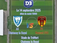 Premier match à domicile pour l'équipe féminine D3 ASCR : Dimanche 14 septembre à 15h00 au complexe du Treffort de Châtenoy le Royal.