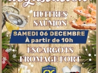 Samedi 6 décembre 2025 : dégustation d’huitres, saumon, escargots et fromage fort au Châtenoy Rugby Club à partir de 10h00.