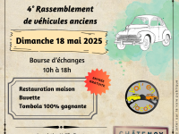  4ème Rassemblement de véhicules anciens organisé par Vol'en Tacots dimanche 18 Mai de 10h00 à 18h00 aux Rotondes à Châtenoy le Royal.
