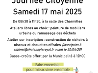 Châtenoy le Royal : la journée citoyenne aura lieu le samedi 17 mai 2025 à partir de 8h30.