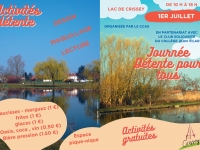 Journée détente pour tous organisée par le CCAS le 1er Juillet de 10h00 à 18h00 au lac de CRISSEY