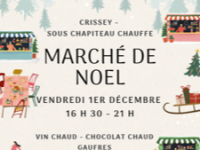 Marché de Noël sous chapiteau à Crissey le 1er décembre de 16h30 à 21h00.