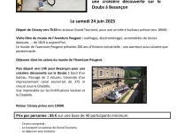 Les Amis de Crissiacum propose une journée détente au Musée Peugeot à Sochaux avec une croisière découverte sur le Doubs à Besançon le samedi 24 juin 2023