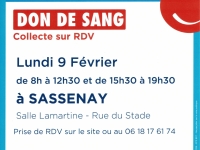  Amicale inter-villages pour le don de sang de Crissey : première collecte  2026  lundi 9 février salle Lamartine de SASSENAY de 8h00 à 12h30 et de 15h30 à 19h30.
