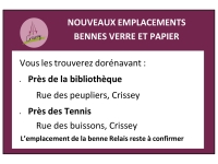 Crissey : ATTENTION Modification emplacements des bennes à verre et à papier.