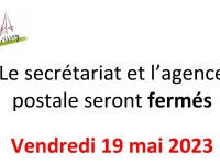 Crissey : ATTENTION vendredi 19 mai 2023 fermeture secrétariat mairie et agence postale