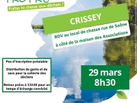 Crissey : La société de chasse lance la chasse aux déchets samedi 29 mars à partir de 8h30.