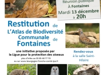 Restitution de l'Atlas de biodiversité communale de Fontaines le 13 décembre à 20h00 salle Saint Hilaire.