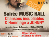 Hommage à Johnny, un après-midi de feu le dimanche 3 Avril à 15h00 à la salle Roger Rochet d’Ouroux avec les élèves de Sandrine et Gilbert Drigon et l’orchestre de Gilbert Drigon.