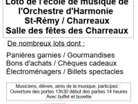 Loto de l'école de musique de l'Harmonie St Rémy/les Charreaux dimanche 29 janvier 2023 Salle des fêtes des Charreaux