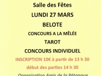 Les amis de la petanque de Chatenoy-en-Bresse vous attendent nombreux à leur concours de belote et tarot le 27 mars prochain 