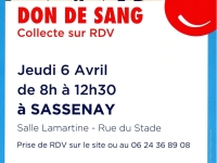Venez donner votre sang à Sassenay le 6 avril prochain ! 