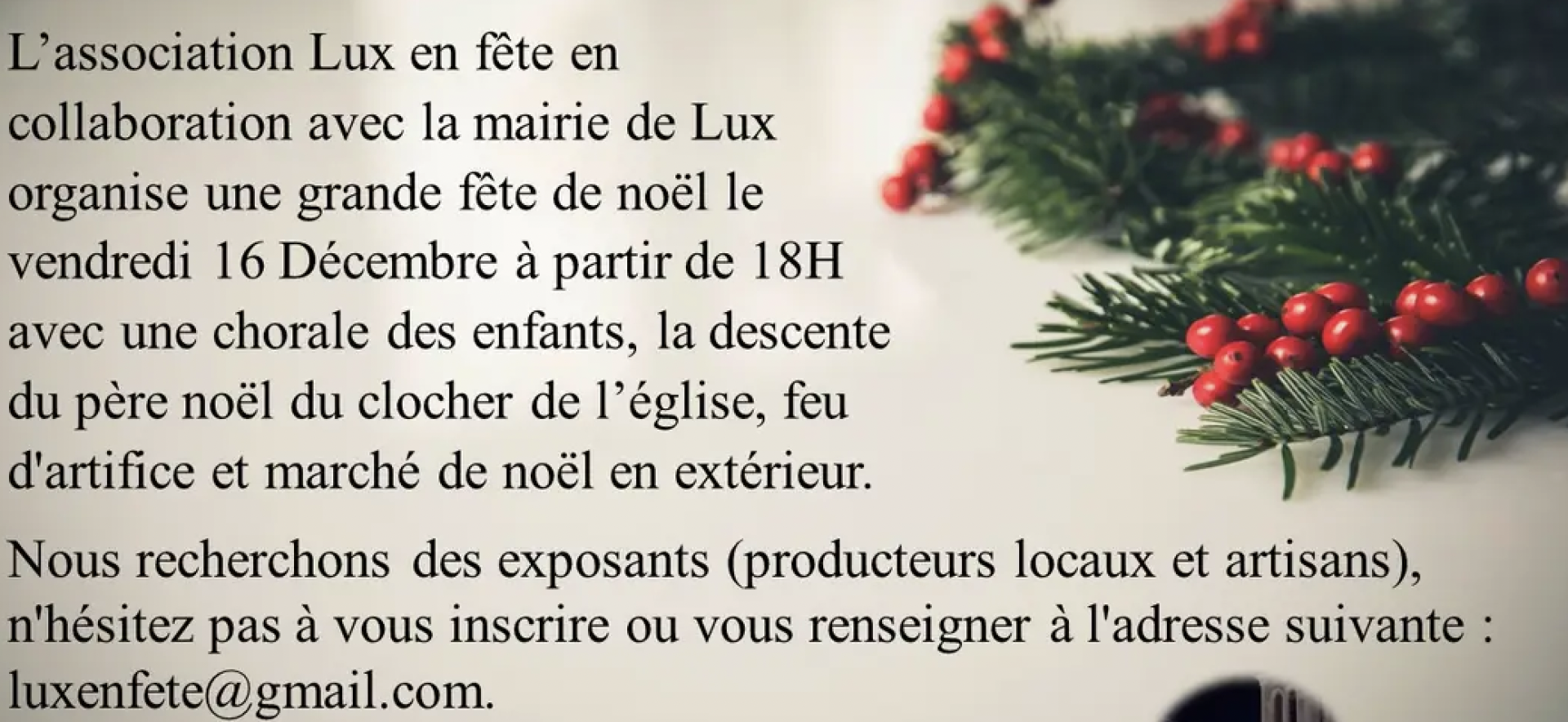 Lux en fête cherche des exposants pour son marché de Noël infochalon