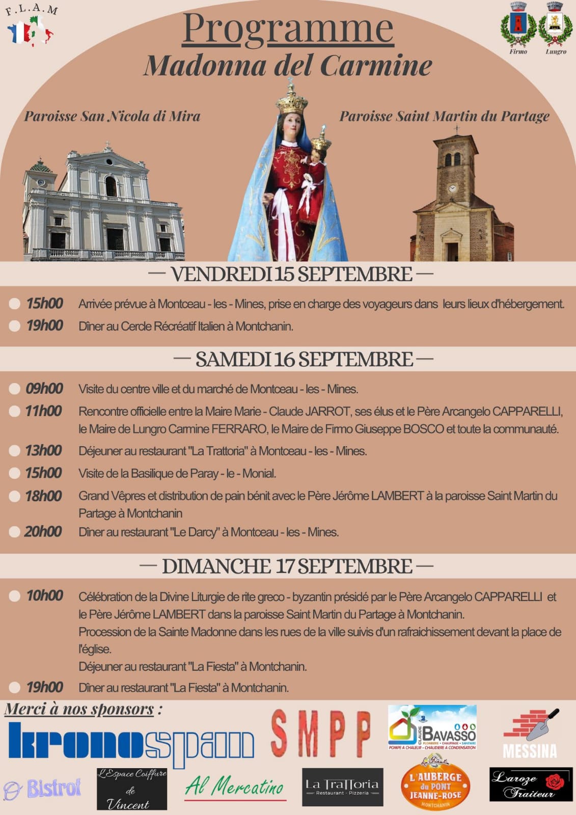 Comitato Gemellaggio “FLAM”: “La Madonna del Carmine” lascerà eccezionalmente l’Italia per l’area mineraria nel weekend del 16 e 17 settembre – info-chalon.com