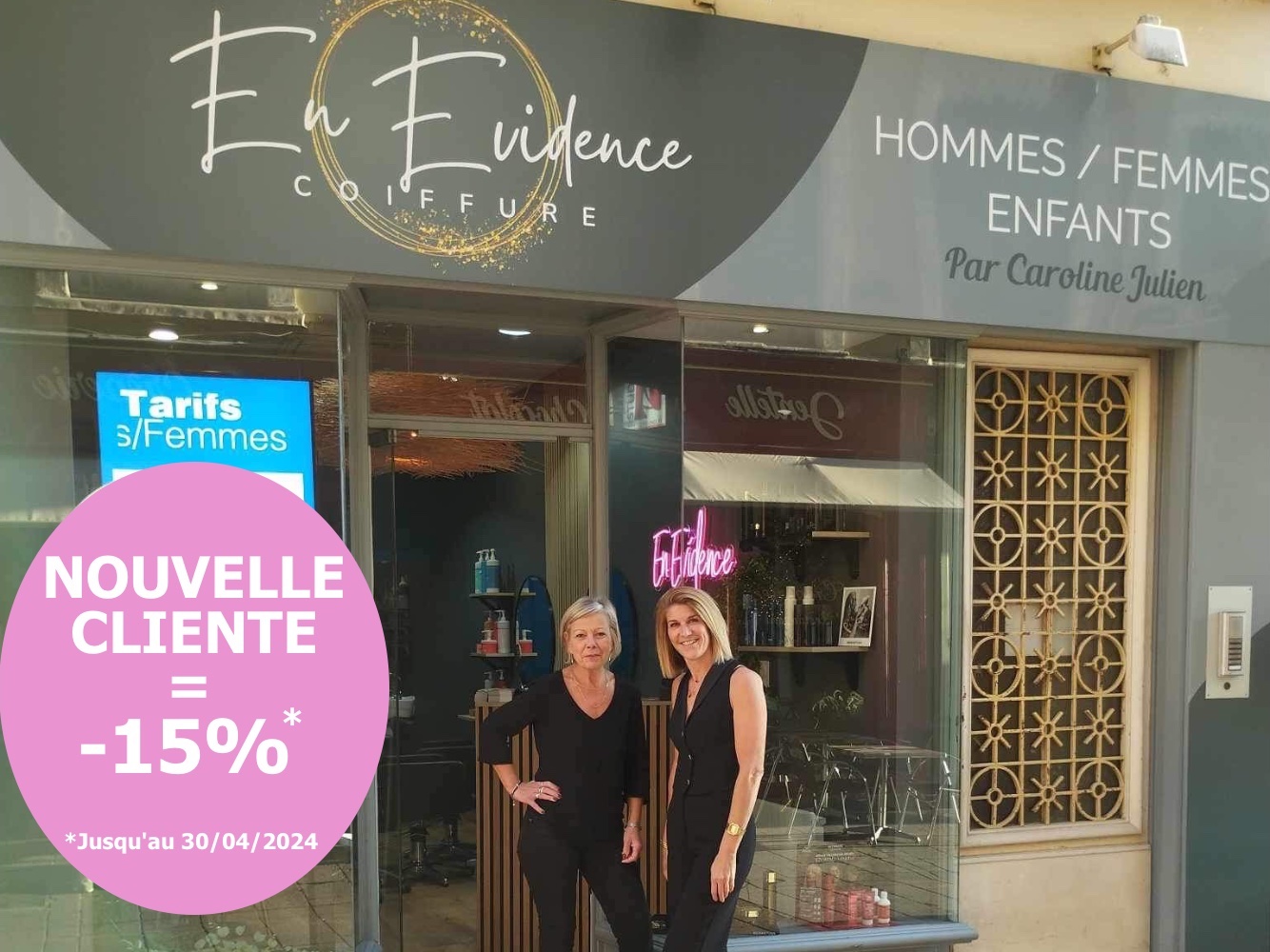 15% accordés à toute nouvelle cliente au Salon de Coiffure En Evidence