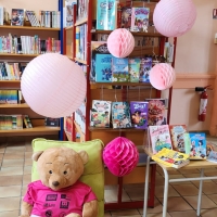 Saint Christophe-en-Bresse : Les bénévoles ont décoré la bibliothèque aux couleurs d'octobre rose