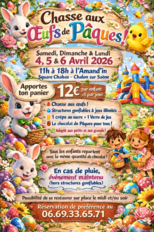 Chasse aux oeufs de Pâques dans le Square Chabas les 4,5 et 6 avril 