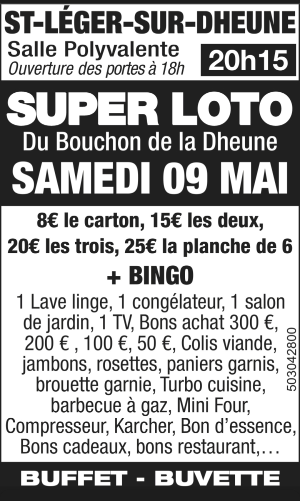 Super-loto du Bouchon de la Dheune ce samedi à Saint-Léger sur Dheune 