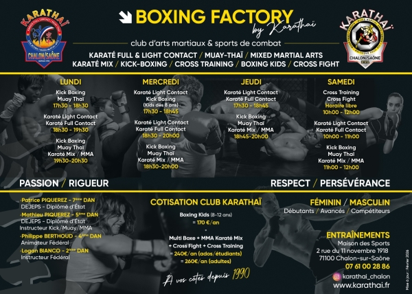 Nouveaux horaires au "BOXING FACTORY" by Karathaï ! 