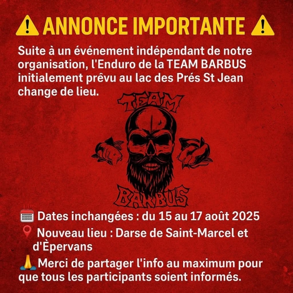L'Enduro de pêche du 15 au 17 août change de place.... et prend la direction de la darse 