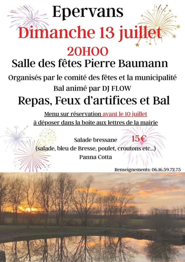 Feux d'artifice ce dimanche 13 juillet à Epervans