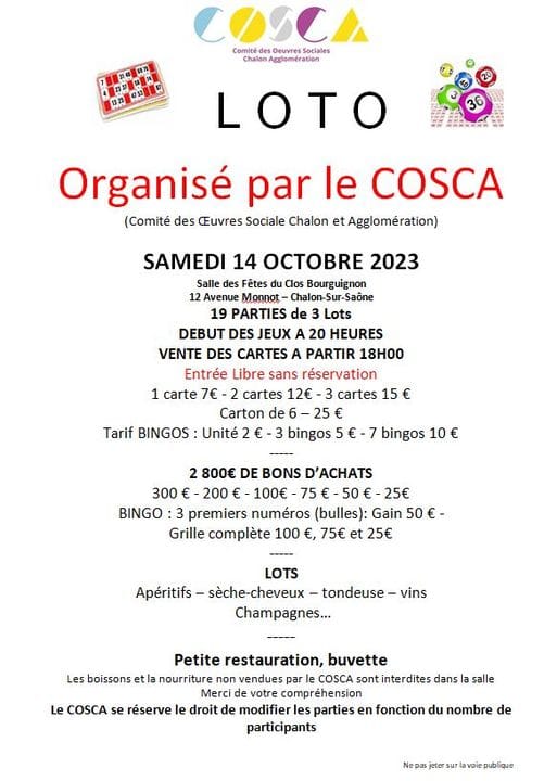 Le loto du COSCA de Chalon et Grand Chalon .. c'est ce samedi