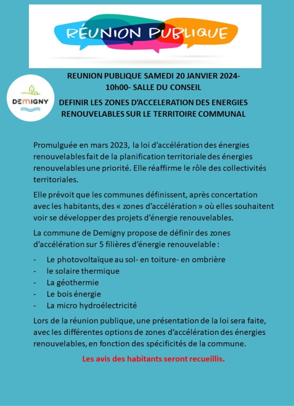 Zone d'accélération des énergies - une réunion publique annoncée à Demigny 