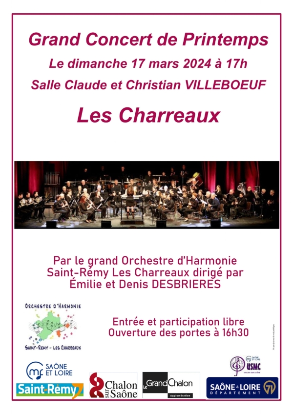 Le grand concert de printemps de l'Orchestre d'Harmonie des Charreaux - Saint Rémy annoncé 
