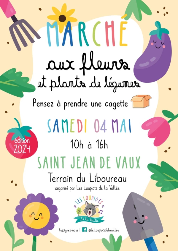 Marché aux fleurs et plants de légumes le 4 mai à Saint Jean de Vaux 